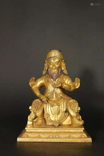 Qing Dyansty - Gilt Bronze Guan Yu Sitting Figure