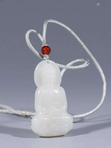 A Delicate White Jade Figure of Buddha Pendant