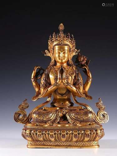 Gilt Bronze Four Arm Avalokitasvara Figure