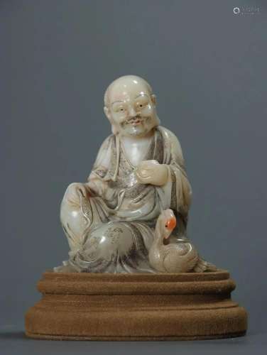 A Shou-shan Stone Carved Figure of Luohan