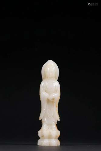 A Rare Hetian Jade Carved Figure of Guanyin