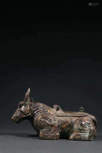 A Fine Bronze Inlaid Gold and Silver Mythical Beast Censer