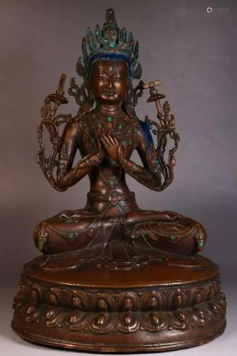 A Copper Inlaid Gems Figure of Buddha