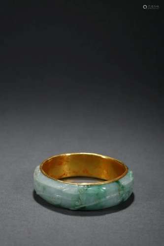 A Rare Jadeite Inlaid Gold Bracelet