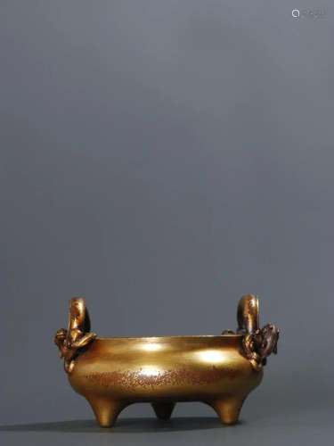 A Delicate Gilt-bronze Censer With Two Dragon Ears