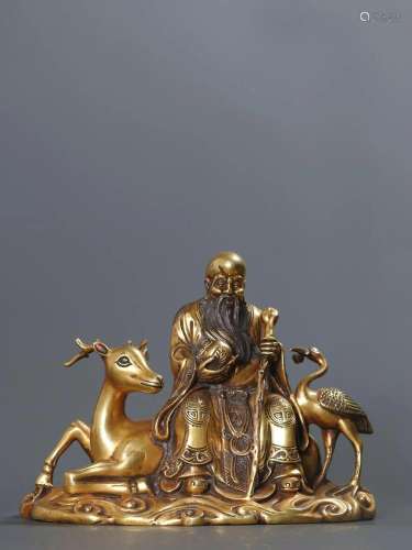 A Fine Gilt-bronze Fushou Figure Statues