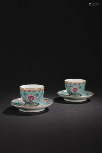 A Pair of Famille-rose Cups and Plates