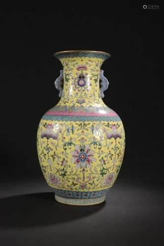 A Fine Famille-rose Vase With Two Ears