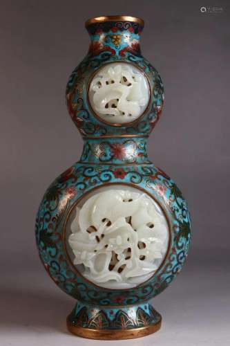 A Fine Cloisonne Inlaid Jade Gourd Vase