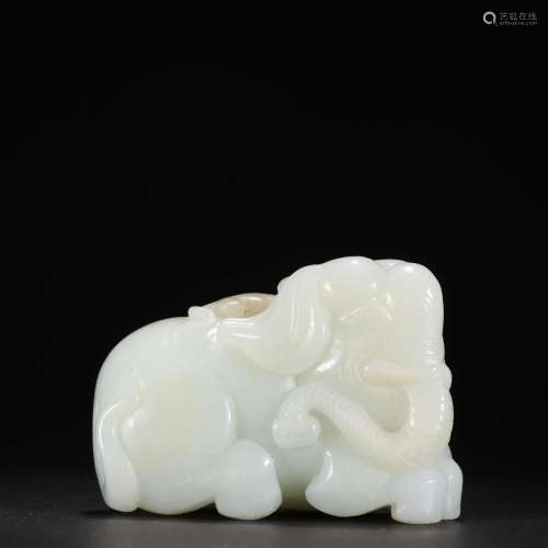 A Delicate Hetian White Jade Carved Elephant