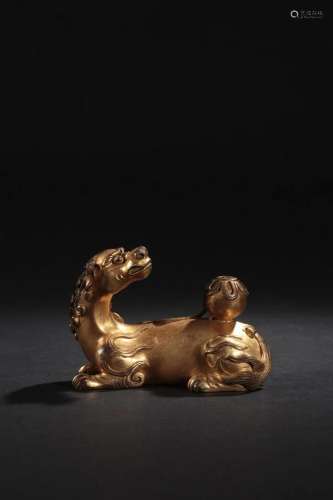 A Delicate Gilt-bronze Goat Paperweight