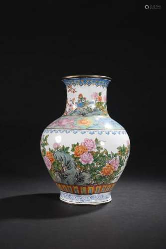 A Bronze and Enamel Flower Vase