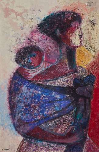 Trinidad OSORIO (1929-2002).Maternité.Huile sur toile, signé...