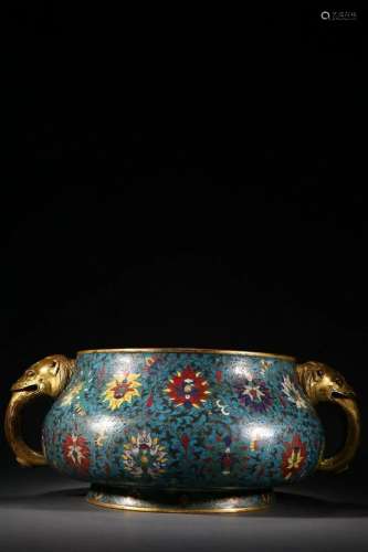 A Fine Gilt-bronze and Cloisonne Censer With Two Elephant Ea...