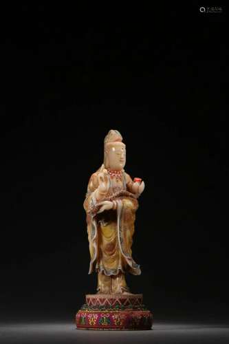A Delicate Shoushanshi Carved Guanyin