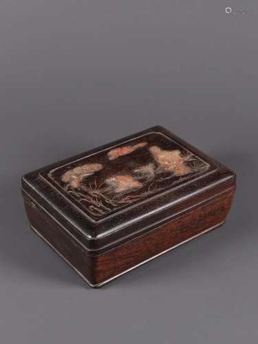 A Zitan Wood Inlaid Shoushan Stone Box