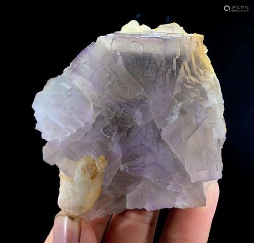 Natural Purple Cubic Phantom Fluorite With Calcite Fluorite
