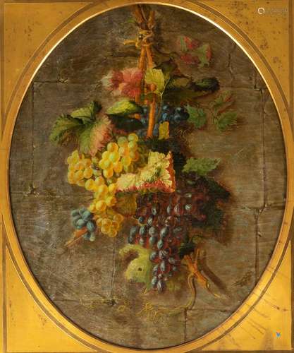 75. ÉCOLE FRANÇAISE VERS 1850Nature morte aux raisinsToile o...