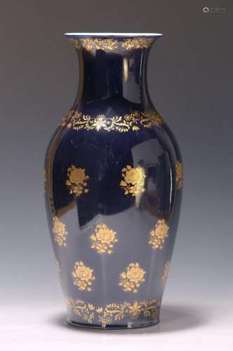 Porcelain vase, Dresden, 20th century, cobalt blue, with