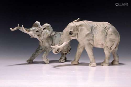 Two porcelain figures, Ens, 20th century, running