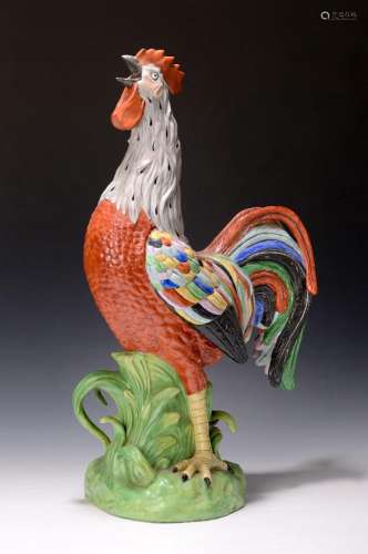 Life-size porcelain figure of a crowing rooster