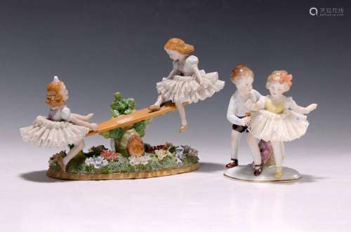 Two porcelain groups, pairs of children, 2nd half of the