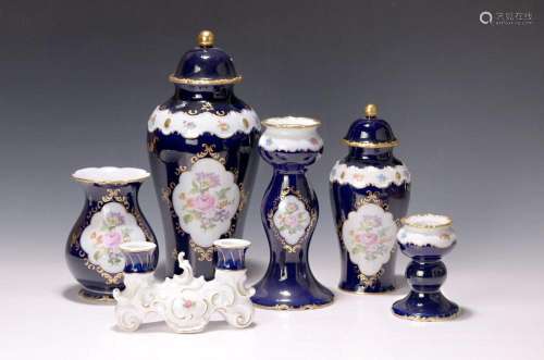 Three vases and three candlesticks, Wallendorf porcelain