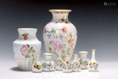 two vases and 7 small vases, Herend, 2. Half 20.th c