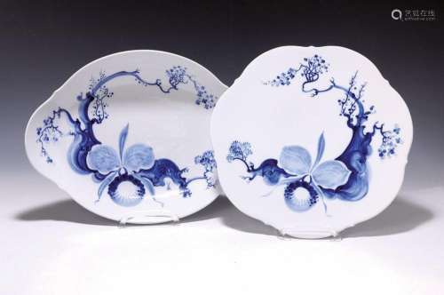 2 parts porcelain, Meissen, 20th c., decor blue Orchid