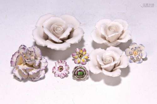 15 porcelain flowers, probably German, 19th century and