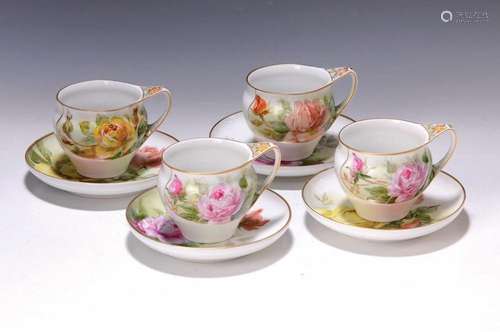 Four cups with saucers, KPM Berlin, around 1915/20