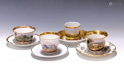 4 view cups, German, 1830-1870, porcelain, a. Gotha, view