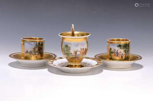 Three view cups, probably France, around 1850/60