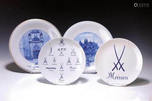 Four plates, Meissen, 20th century, two platesdepicting