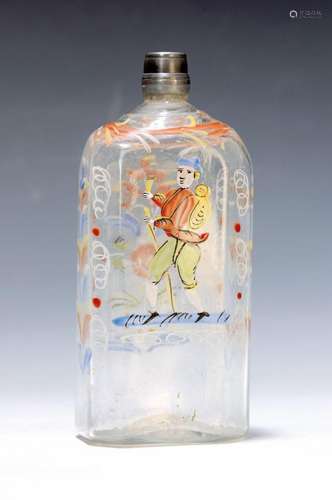 Schnaps bottle with enamel painting, Bavarian