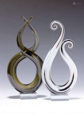 Two glass sculptures, probably Murano, 1970s, round glass