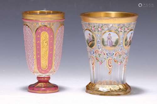 4 beakers, Bohemia, 2nd half of the 19th century, cut