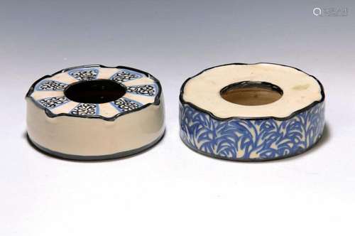 Two ashtrays, Max Laueger, Kandern 1920s, majolica