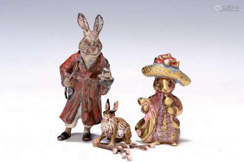 Three Vienna bronzes, 2.H.20. Century, 3 rabbits