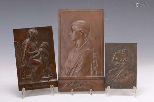 3 Bronze platters, around 1900,