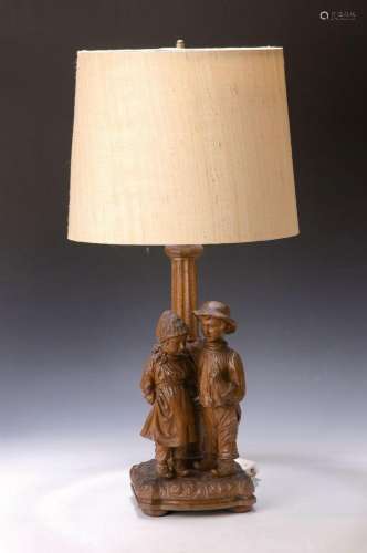 Table lamp, German, around 1915, solid oak, couple of