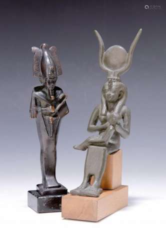 Two replicas of Egyptian sculptures, one bronze