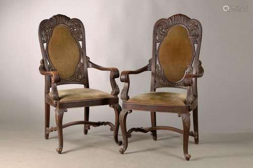 couple of armchairs, German, 1930s, oak massive