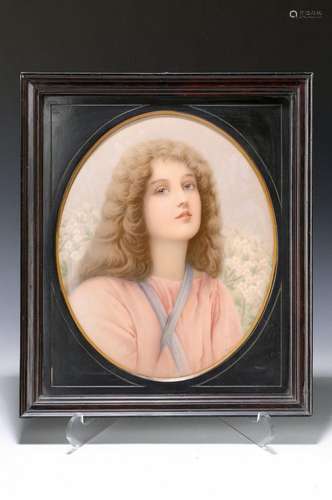 Oval porcelain painting, KPM Berlin, painting of Wagner