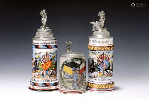 three reservist pitchers, porcelain, Empire, stoneware