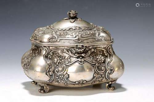 Lid box, German, around 1900, 800 silver, richly