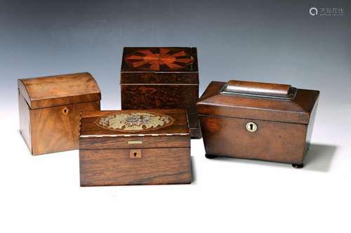 4 caskets/tea boxes, Biedermeier until 1900, mostly