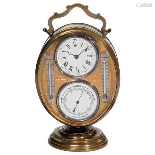 French Desk Timepiece with Barometer and Thermometers, c. 18...