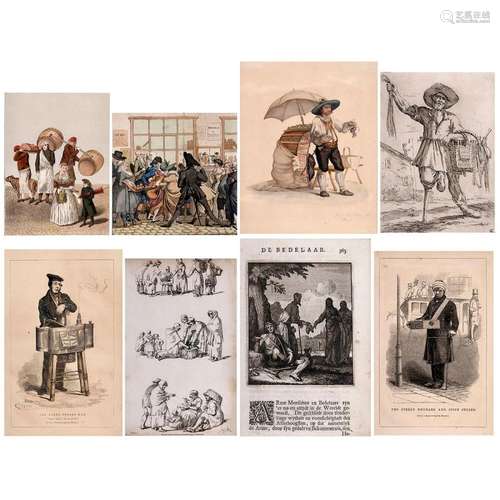 Thirty-nine Prints of Market Traders and Showmen, 1660 onwar...