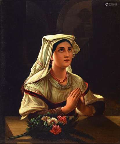 Sauter, painter around 1850-1860, portrait of a praying